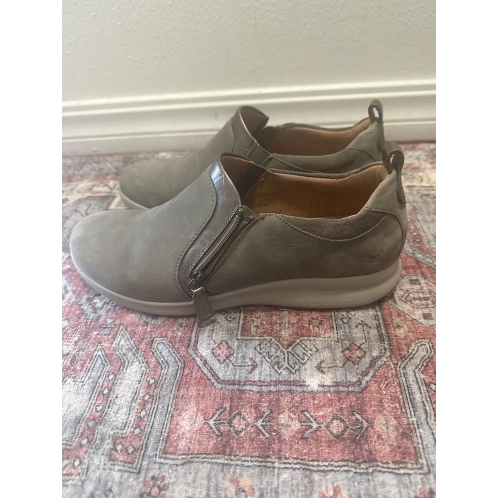 Earth Origins Grey Leather Slip On Loafers Metallic Bronze Zip Shoes Mens 11 - Picture 3 of 5